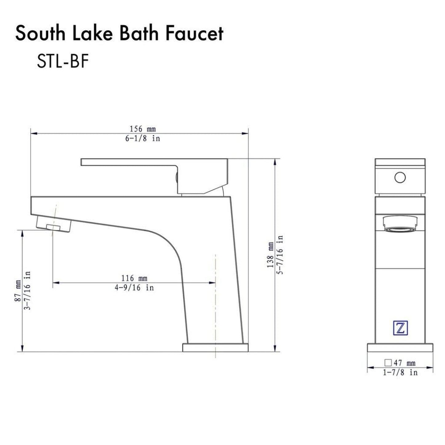 ZLINE South Lake Single Hole 1.5 GPM Chrome Bathroom Faucet With Drain