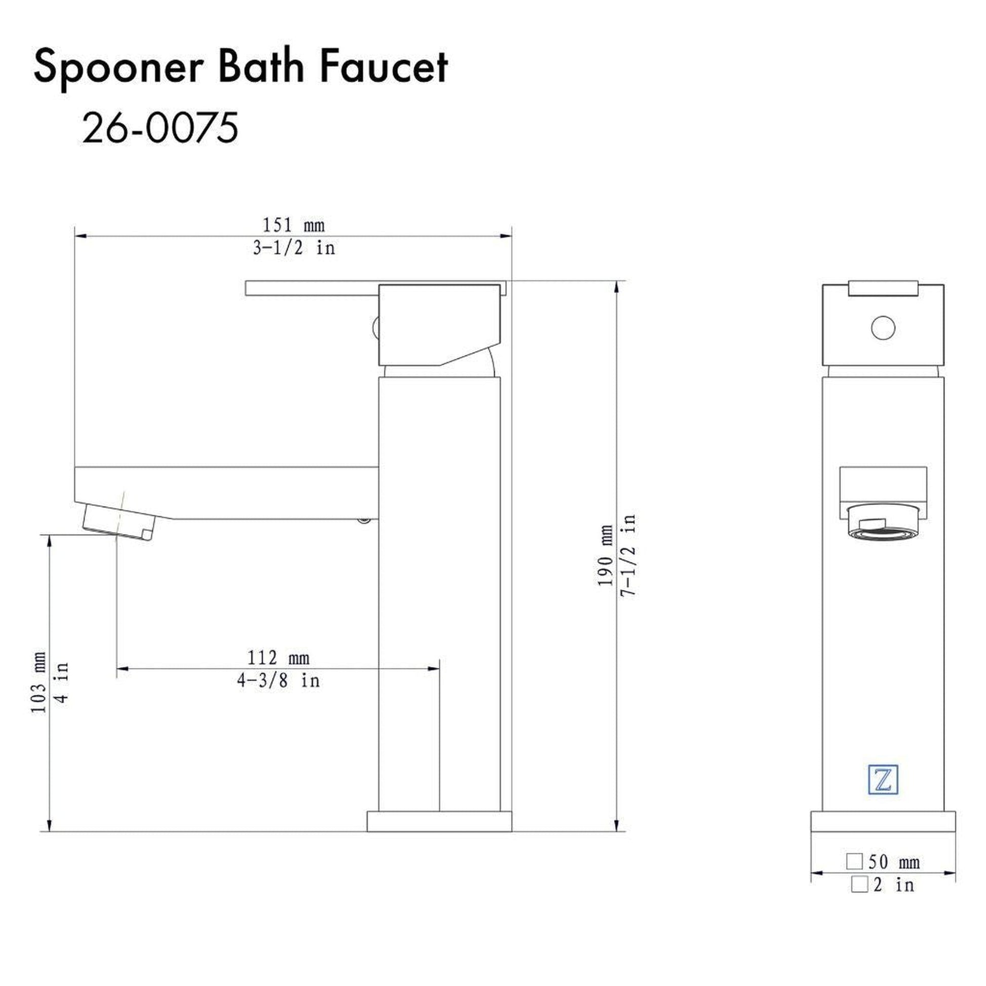 ZLINE Spooner Single Hole 1.5 GPM Matte Black Bathroom Faucet With Drain