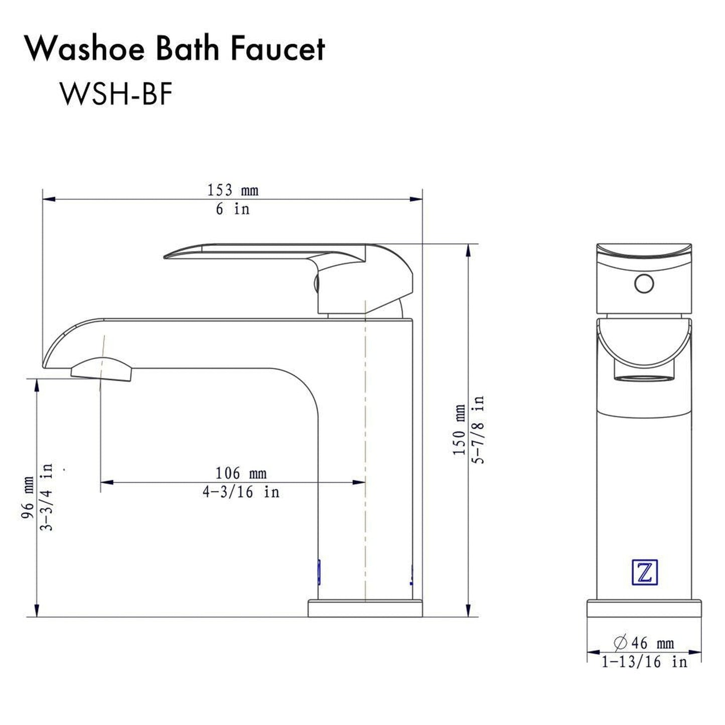 ZLINE Washoe Single Hole 1.5 GPM Chrome Bathroom Faucet With Drain