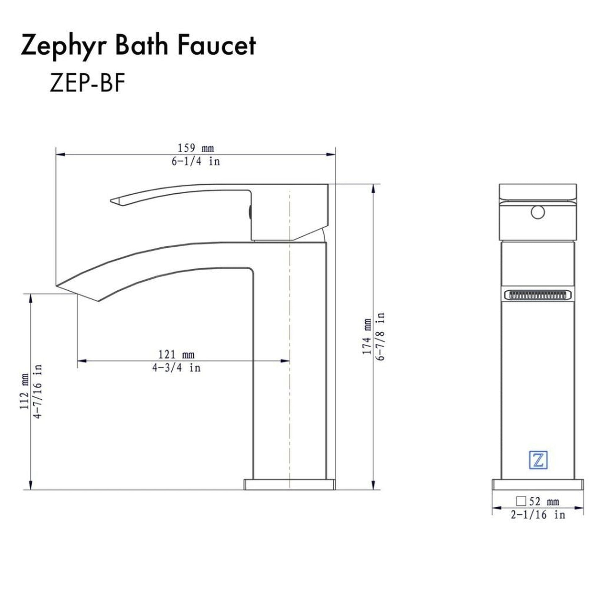 ZLINE Zephyr Single Hole 1.5 GPM Chrome Bathroom Faucet With Drain