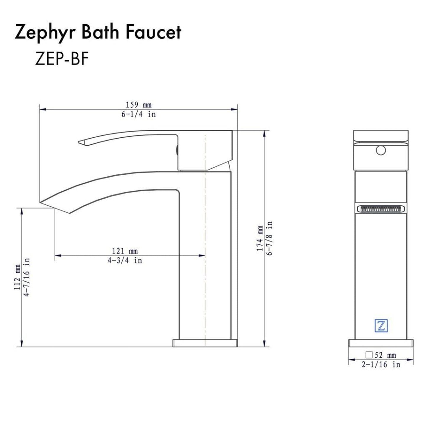 ZLINE Zephyr Single Hole 1.5 GPM Matte Black Bathroom Faucet With Drain
